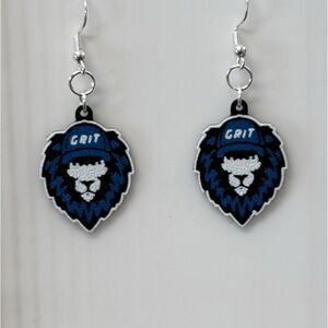 Grit Lion Head Earrings - Blue and Black